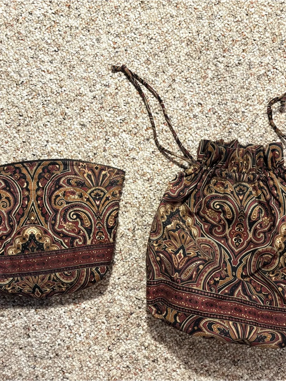 Vera Bradley Retired Paisley Drawstring Pouch & Makeup Bag- Burgundy and Brown